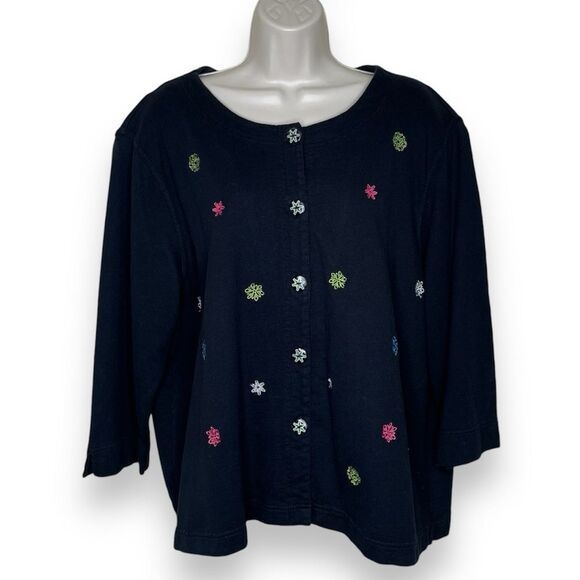 Vintage Natalie & Me Weekend Woman Snowflake Embroidered Black Button Women 1X - Picture 2 of 11
